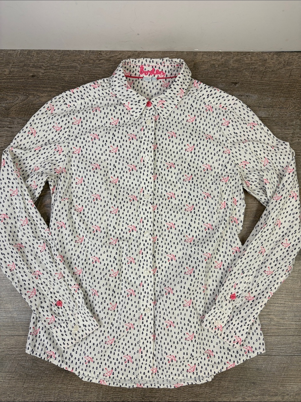 Boden Umbrella & Raindrop Print Button-Down Shirt UK 10R / US 6R